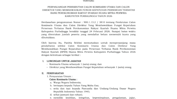 PERPANJANGAN PEREKRUTAN CALON KOMISARIS UTAMA DAN CALON DIREKTUR
